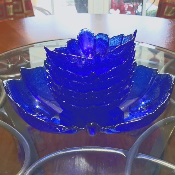 Vintage Tabletop Unlimited Lisbon Collection Cobalt Blue Leaf Serving Set 7PC - Picture 10 of 11